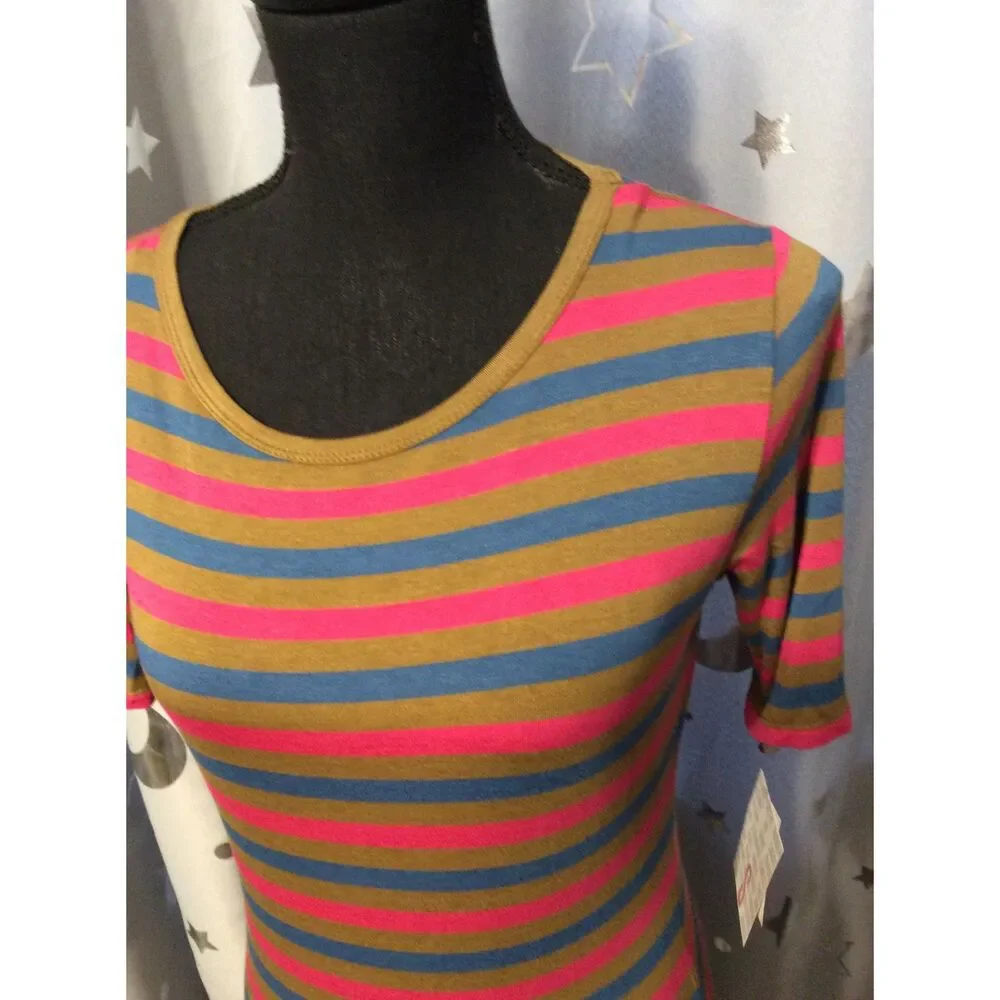 NWT LuLaRoe Julia Striped Dress Small Green Hot Pink Blue